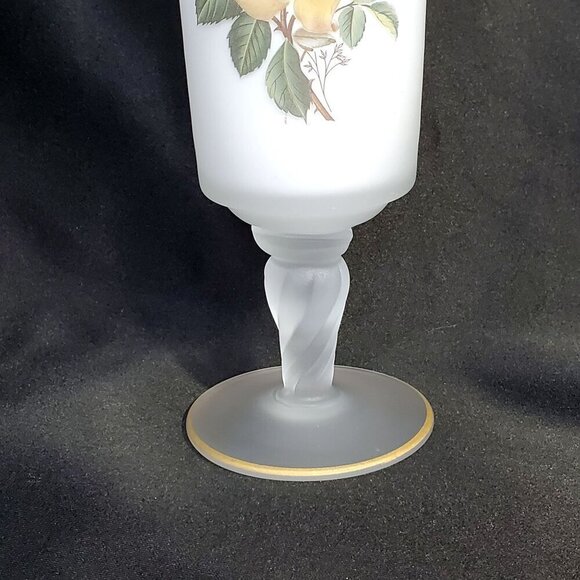 Vintage Norleans Frosted Glass Vase Yellow Rose Design & Twisted Stem Italy - Picture 5 of 8